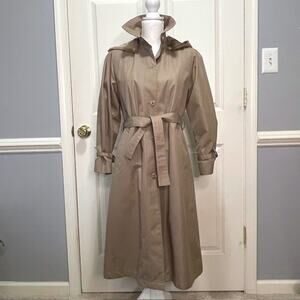 Astor One Petites Tan Trench Coat Zip-Out Fur Liner Hood Belted Size 8P